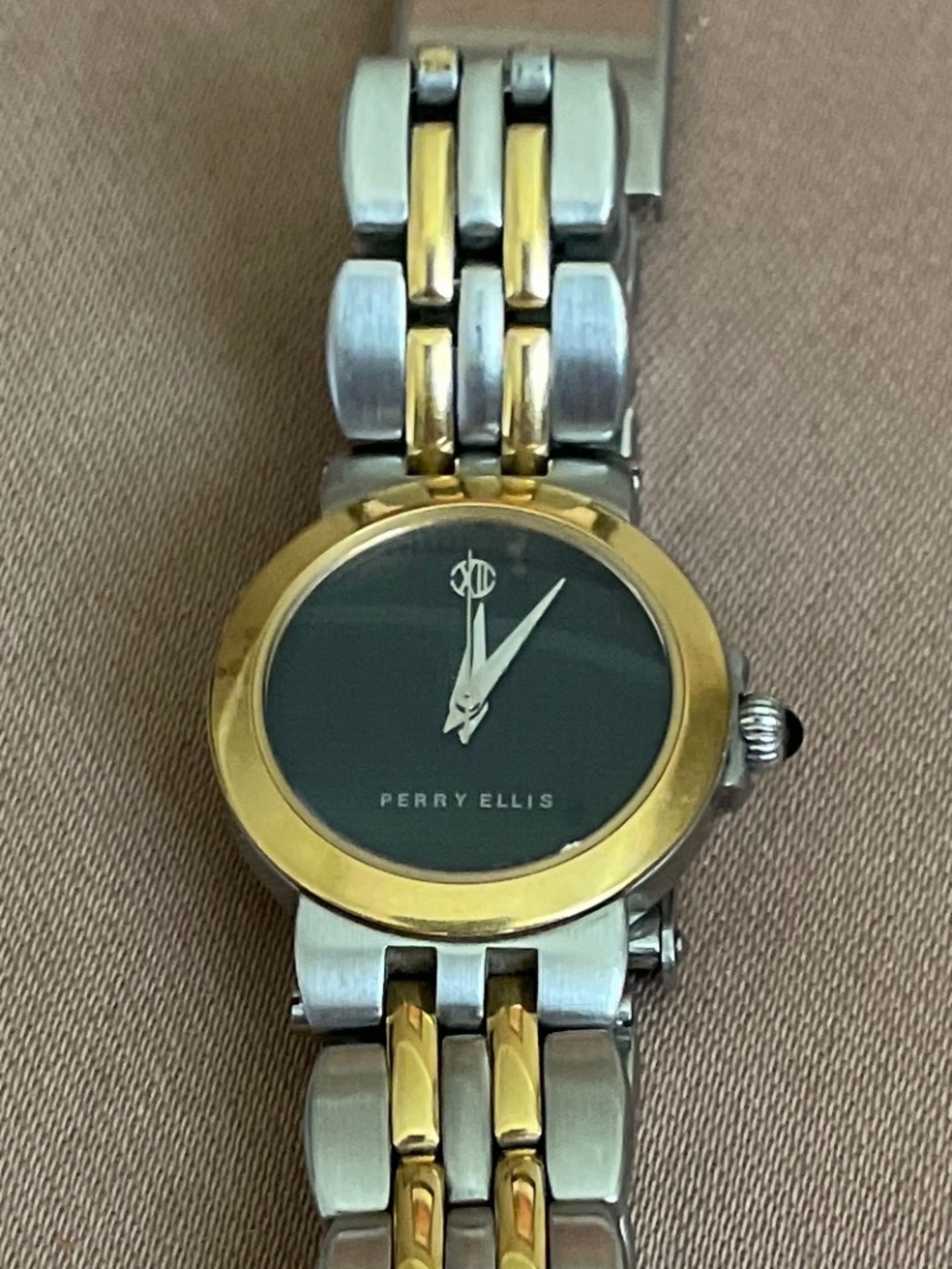 Vintage Perry Ellis Two Tone Black Museum Dial Dress Watch PEGL5009